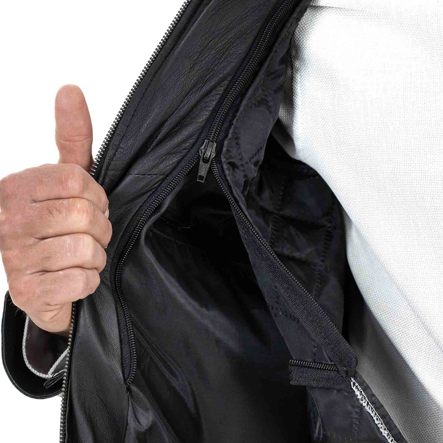 Biker Giacca In Vera Pelle Nera Uomo Slim Quattro Tasche Rindway