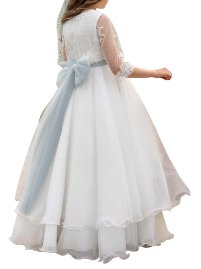 Mimilù abito lungo da cerimonia in tulle e organza bianco