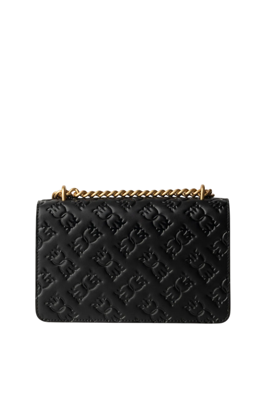 Pinko borsa Love One Mini in pelle con logo imprimè nero oro