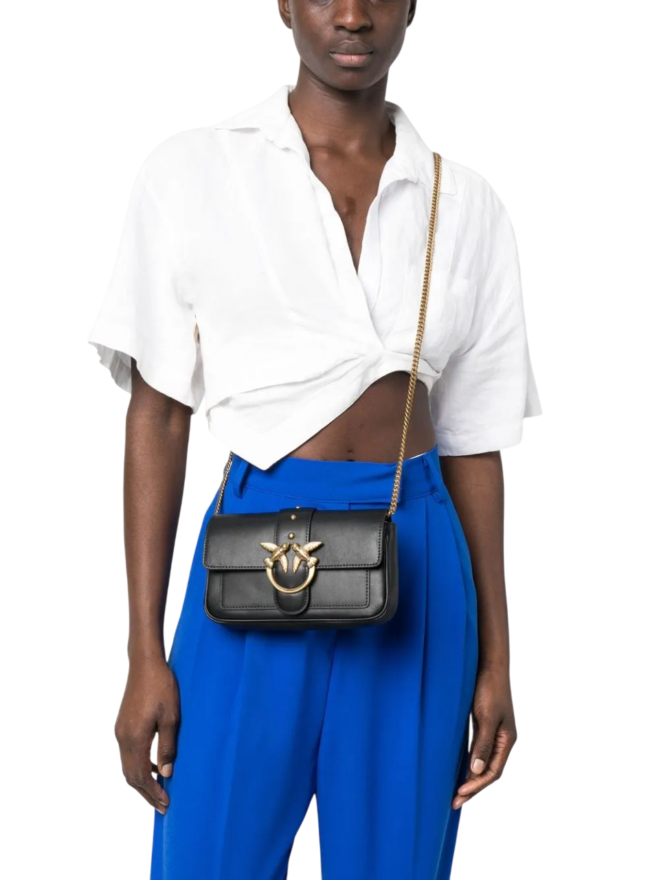 Pinko borsa a tracolla Love One Pocket in pelle con borchie nero oro