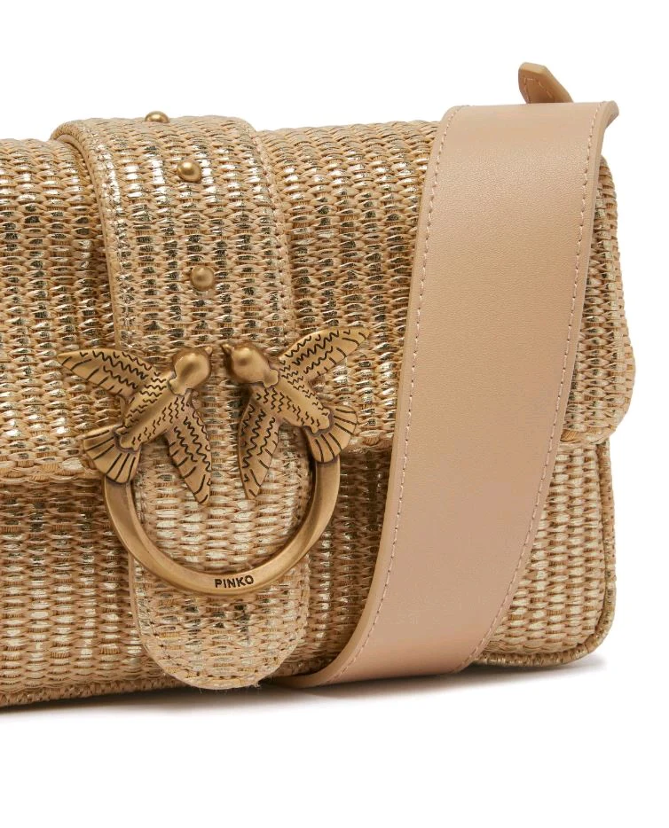 Pinko borsa Love Bag One Mini Slouchy in rafia beige oro