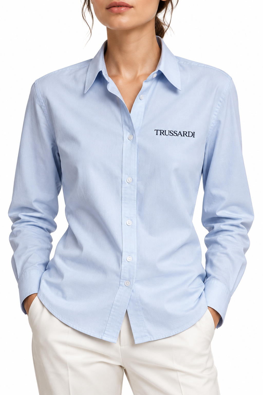 Trussardi camicia manica lunga con logo celeste - mem39