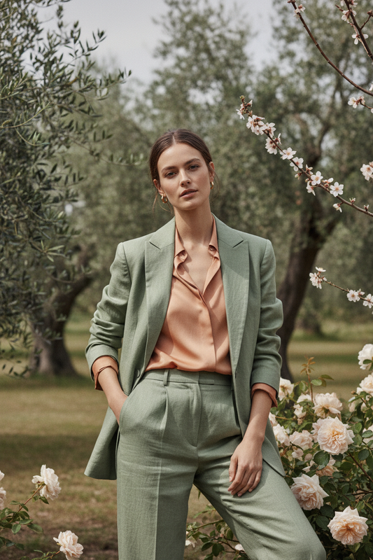 Look primavera verde salvia e albicocca - copertina guida abbinamenti mem39