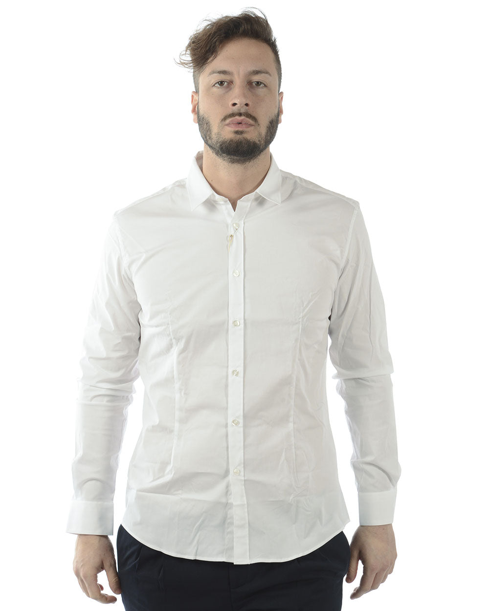 Camicia Daniele Alessandrini - Bianco Cotone ed Elastan - mem39