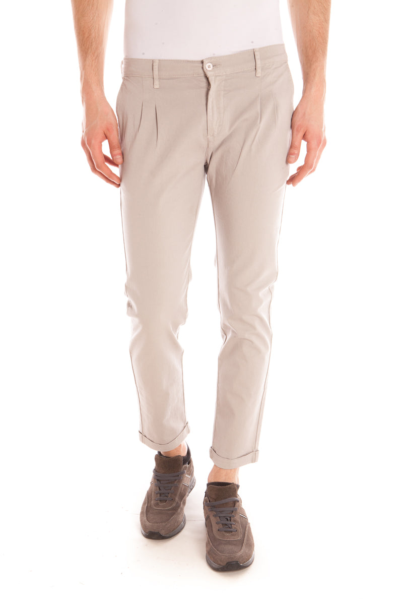 Pantaloni Beige Daniele Alessandrini con Chiusura a Zip e Bottone - mem39