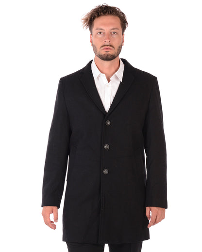 Cappotto elegante in Lana e Poliestere Daniele Alessandrini NERO - mem39