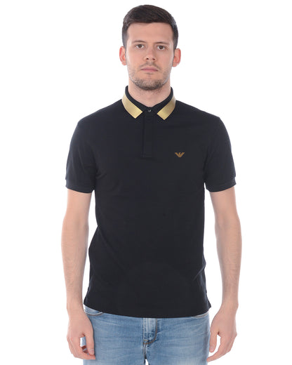 Polo Nero Cotone con Logo Aquila - Emporio Armani - mem39