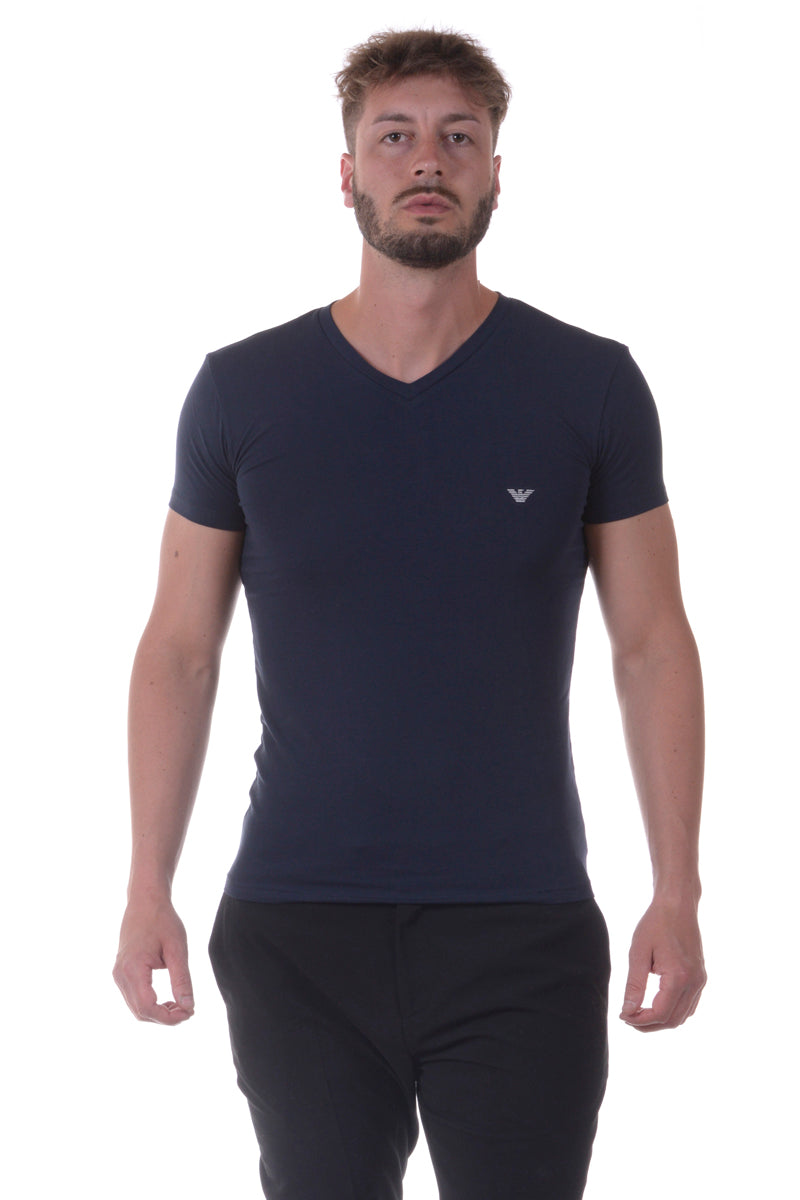 Maglietta Blu Emporio Armani in Cotone ed Elastan - mem39