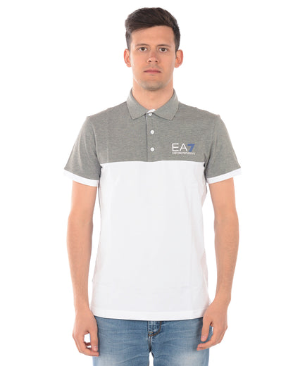 Polo Grigio e Bianco con Logo Stampato - Emporio Armani EA7 - mem39