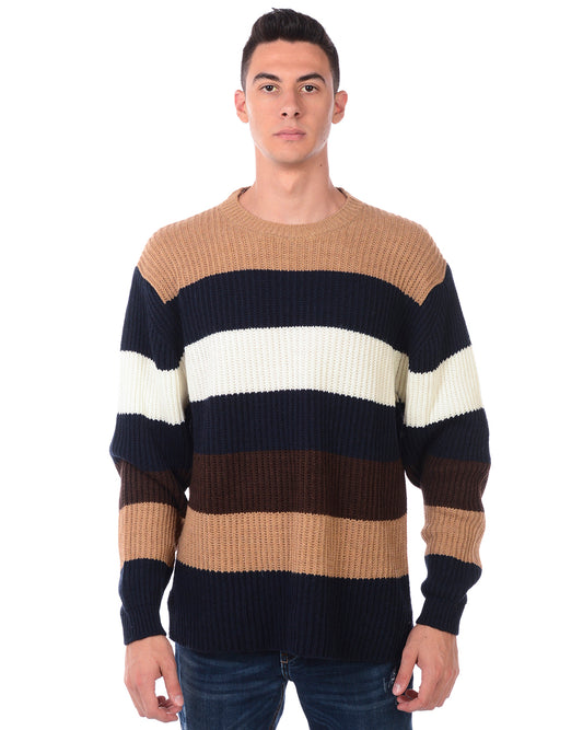 Maglione Daniele Alessandrini Blu Intenso Viso Lana Alpaca - mem39