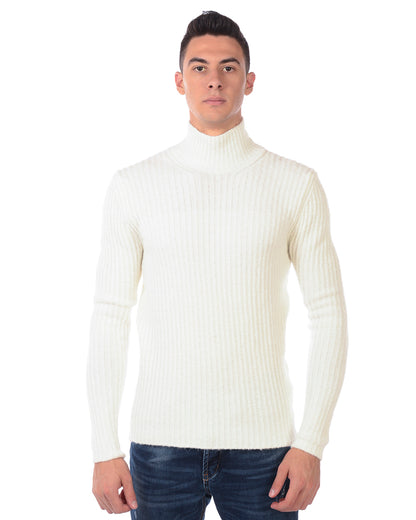 Maglione Daniele Alessandrini 54 Bianco A/I Manica Lunga Collo Alto Acrilico Poliammidica Lana Alpaca - mem39