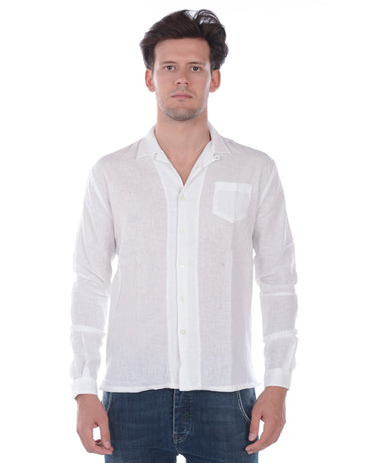 Camicia Daniele Alessandrini Blu in Lino e Cotone - mem39