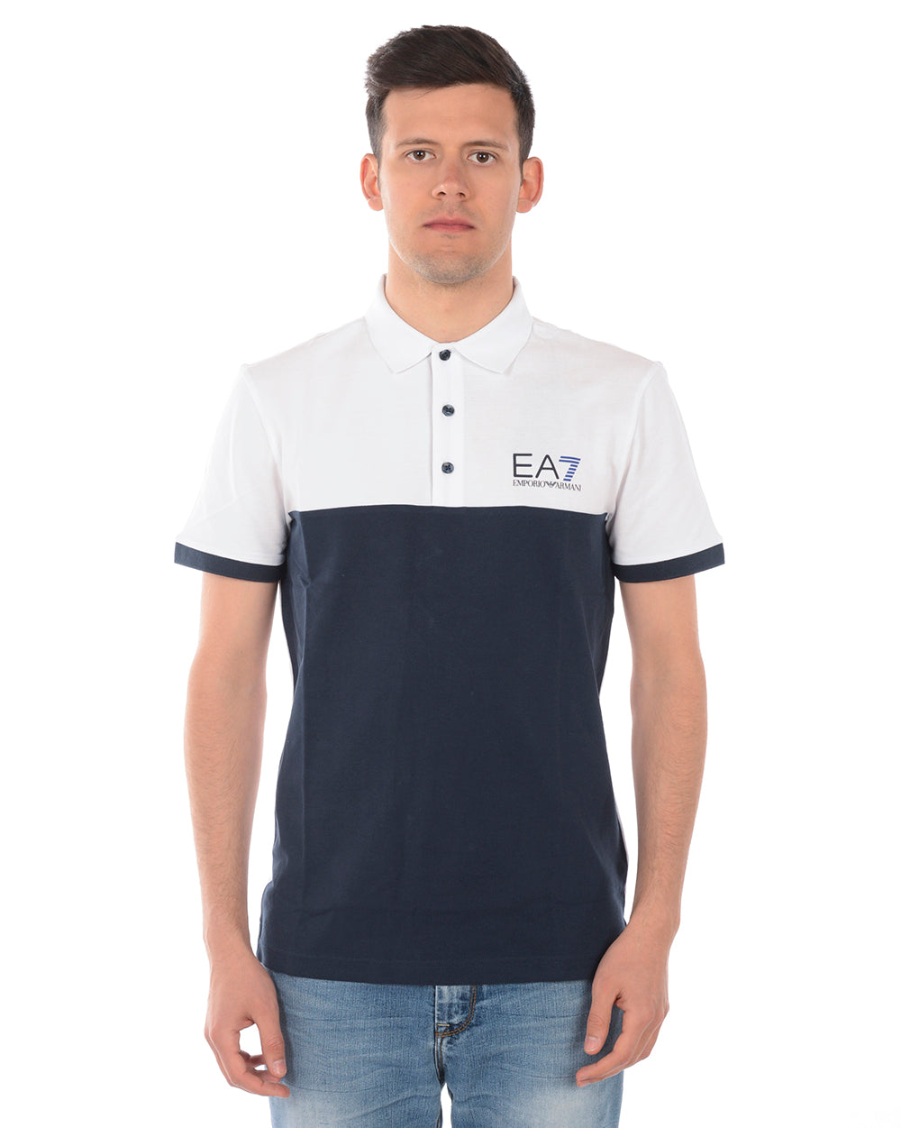 Polo EA7 Bianco Blu in Cotone di Alta Qualità. - mem39