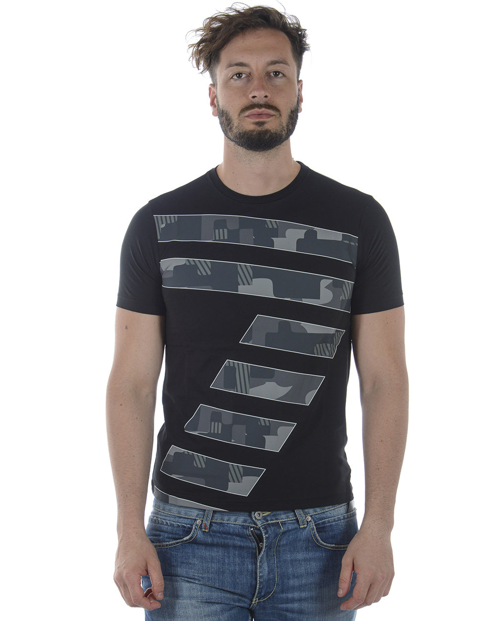 T-shirt nera Emporio Armani EA7 con Logo Stampato - mem39