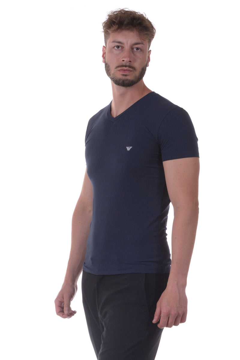 Maglietta Blu Emporio Armani in Cotone ed Elastan - mem39