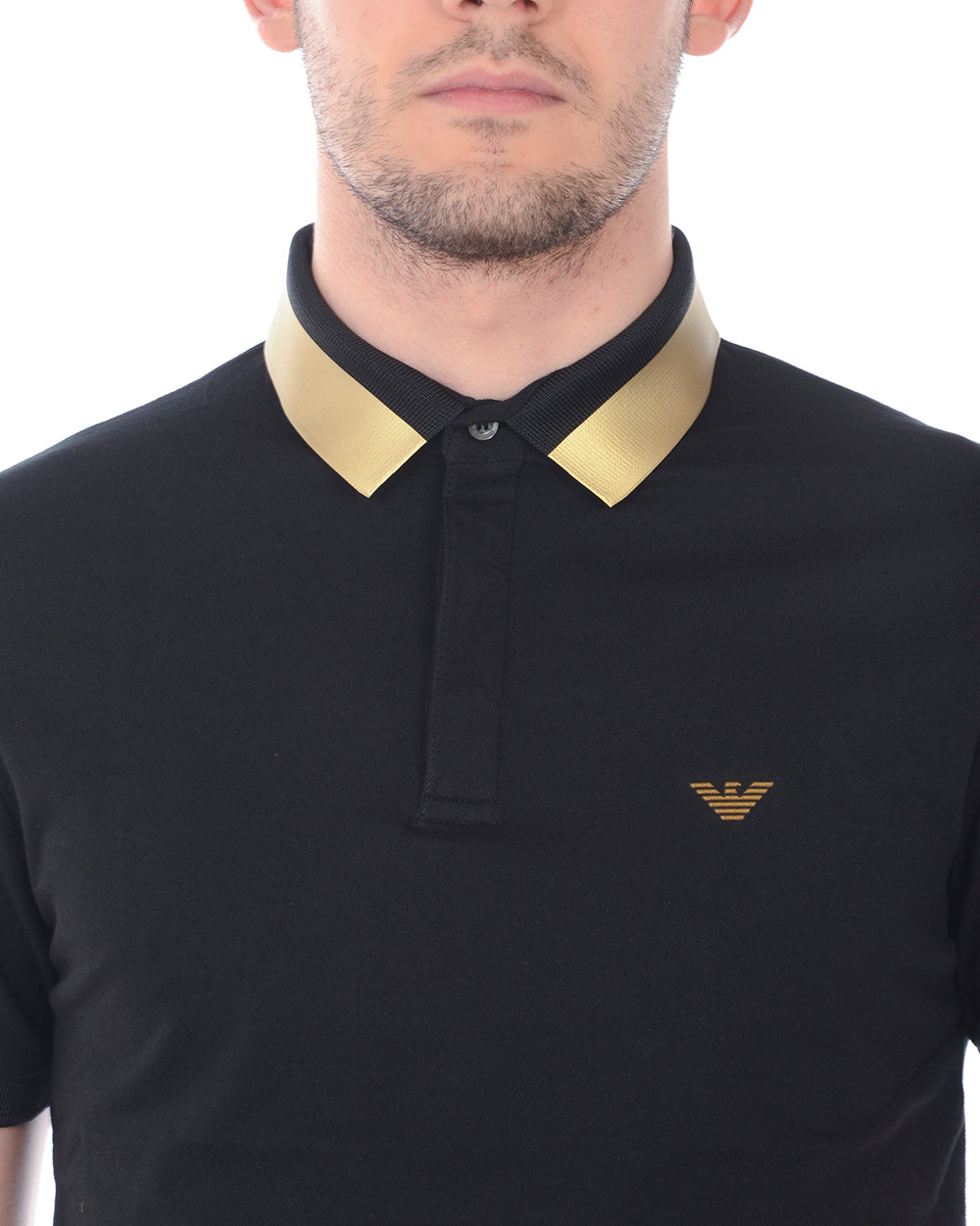 Polo Nero Cotone con Logo Aquila - Emporio Armani - mem39