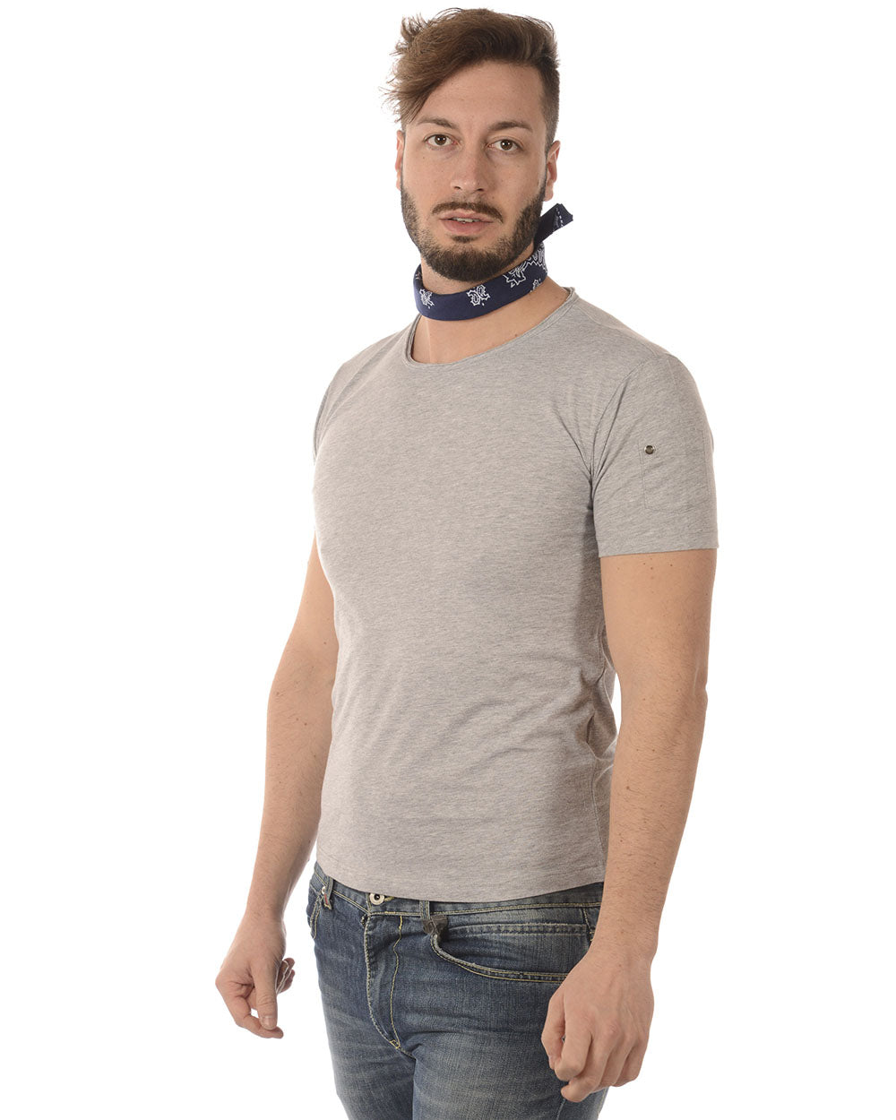 T-shirt Blu con Dettaglio Foulard - Daniele Alessandrini - mem39