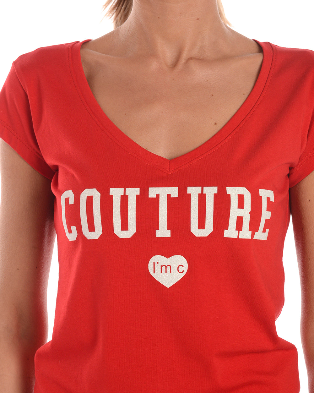 T-shirt I'M C COUTURE Collo a V XS Rosso - mem39