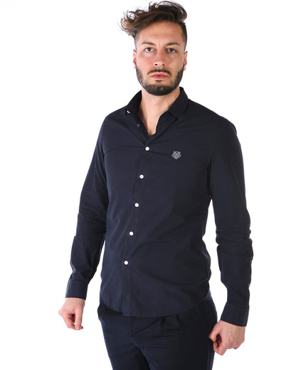 Camicia Kenzo Blu Slim Fit con Logo Ricamato - mem39