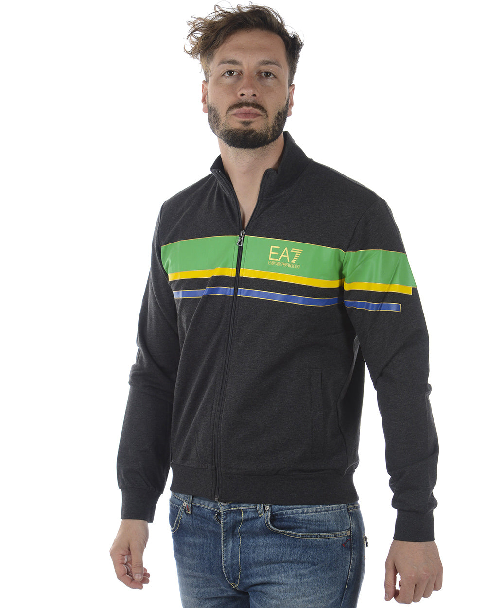 Felpa EA7 Blu Zip Frontale - mem39