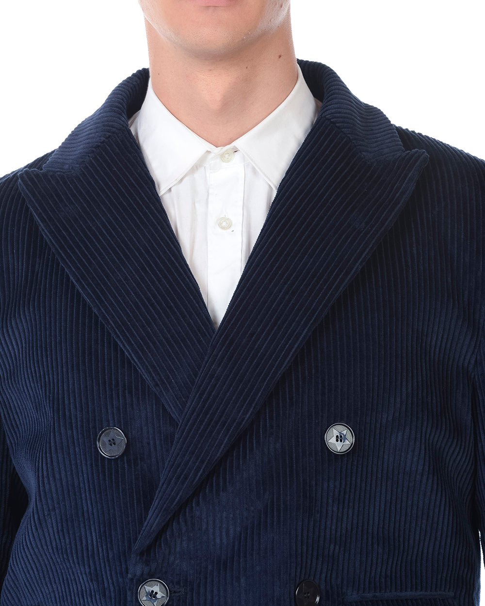 Cappotto Daniele Alessandrini Blu Elegante con Chiusura a Bottoni - mem39