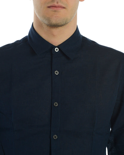 Camicia Daniele Alessandrini Blu in Lino e Cotone - mem39