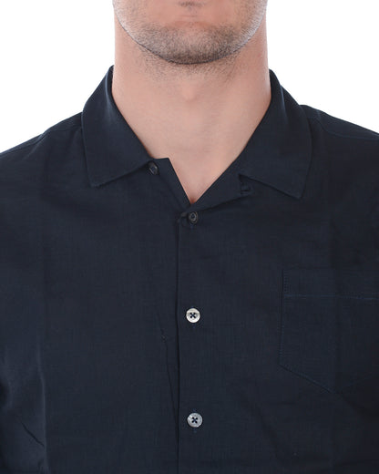 Camicia Daniele Alessandrini Blu in Lino e Cotone - mem39