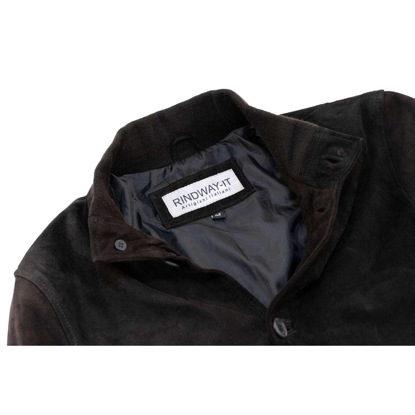 Giacca Bomber In Vera Pelle Camoscio Marrone Uomo Slim Con Bottoni E Tasconi Rindway