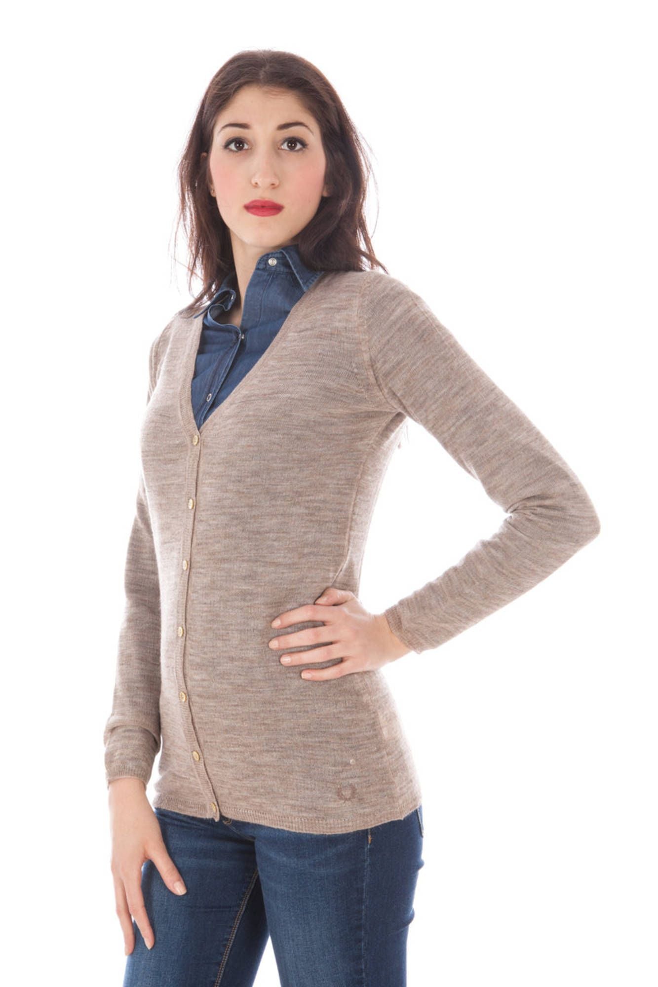 Fred Perry Cardigan Donna Beige"" - mem39