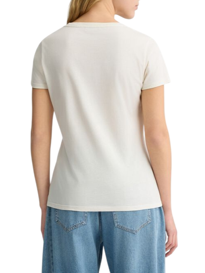 Liu Jo T-shirt scollo a V con logo strass avorio