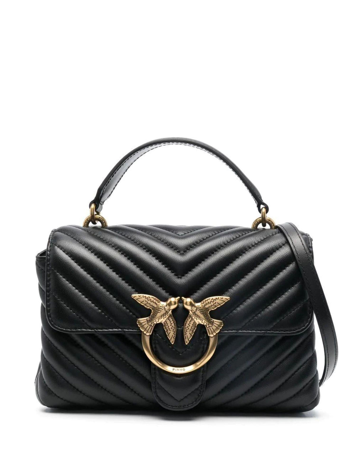 Pinko borsa Love Bag Lady Puff Mini in pelle chevron nero oro - mem39