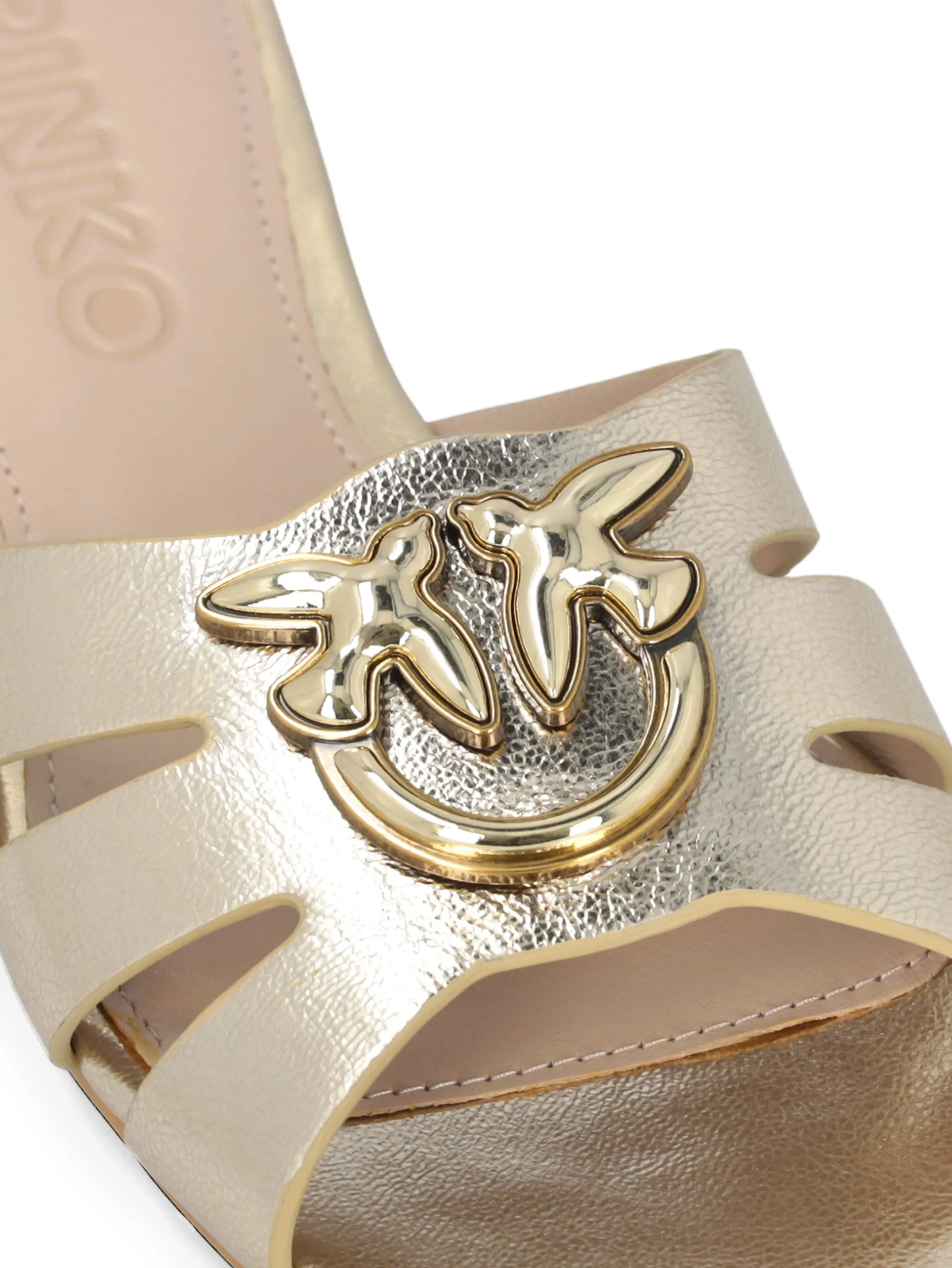 Pinko ciabatta Marli in pelle laminata con logo platino