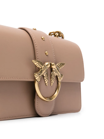 Pinko borsa Love Bag One Mini in pelle con borchie marrone biscotto
