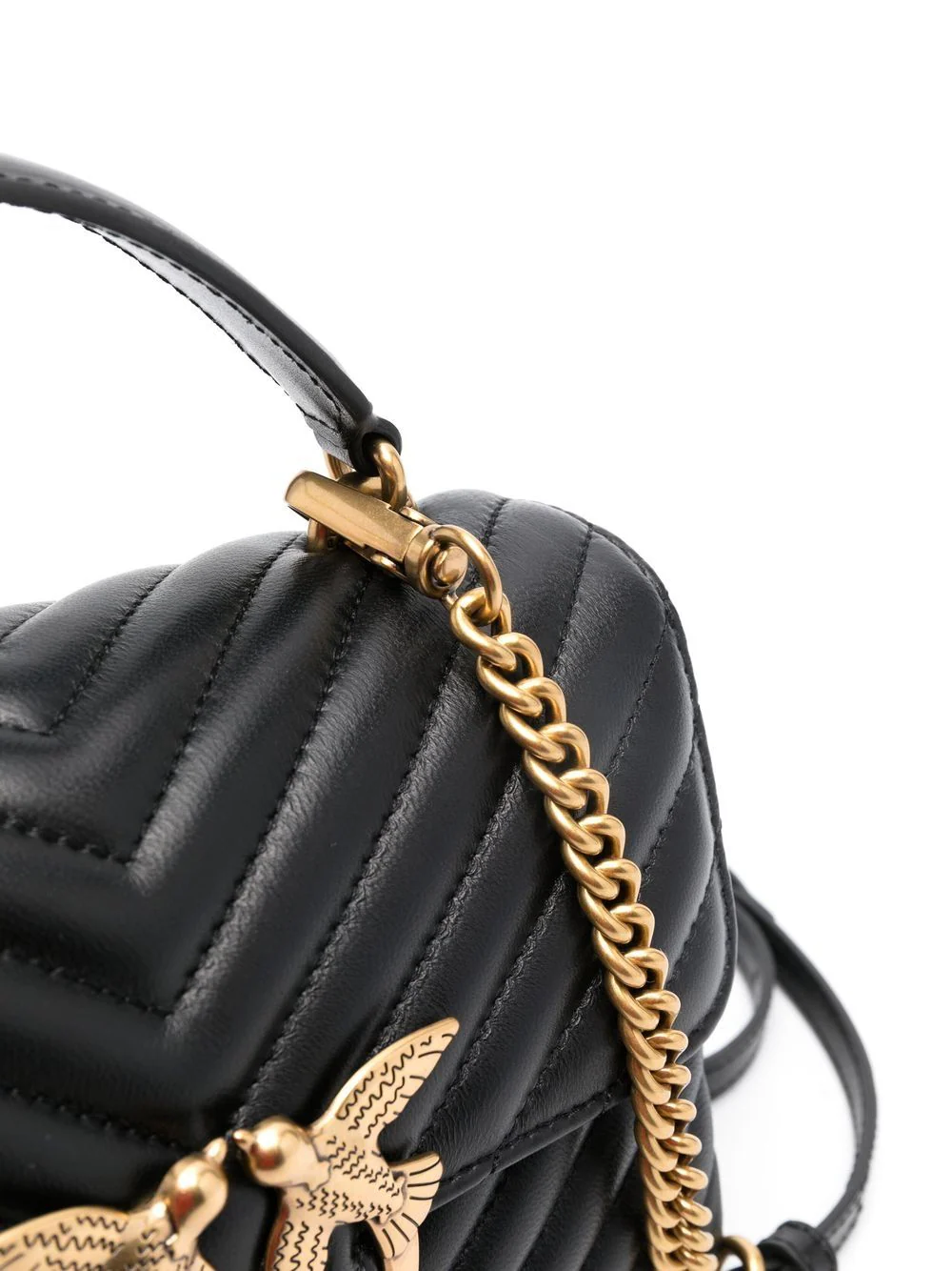Pinko borsa Love Bag Lady Puff Mini in pelle chevron nero oro - mem39
