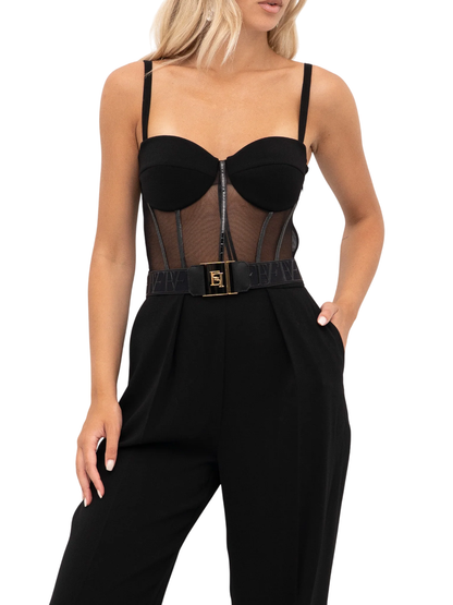 Elisabetta Franchi tuta jumpsuit in tulle e crepe nero