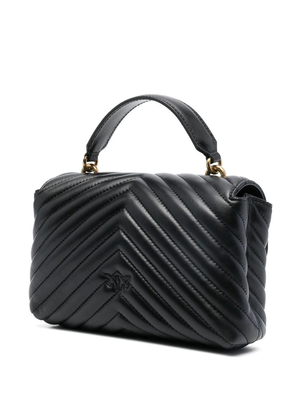 Pinko borsa Love Bag Lady Puff Mini in pelle chevron nero oro - mem39