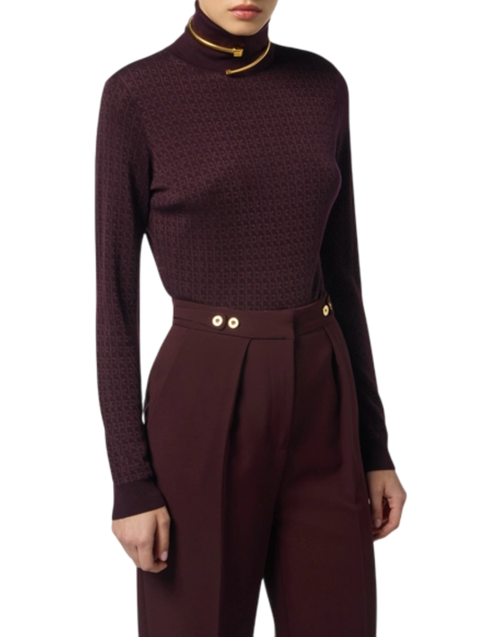Elisabetta Franchi maglia dolcevita con logo jacquard borgogna - mem39