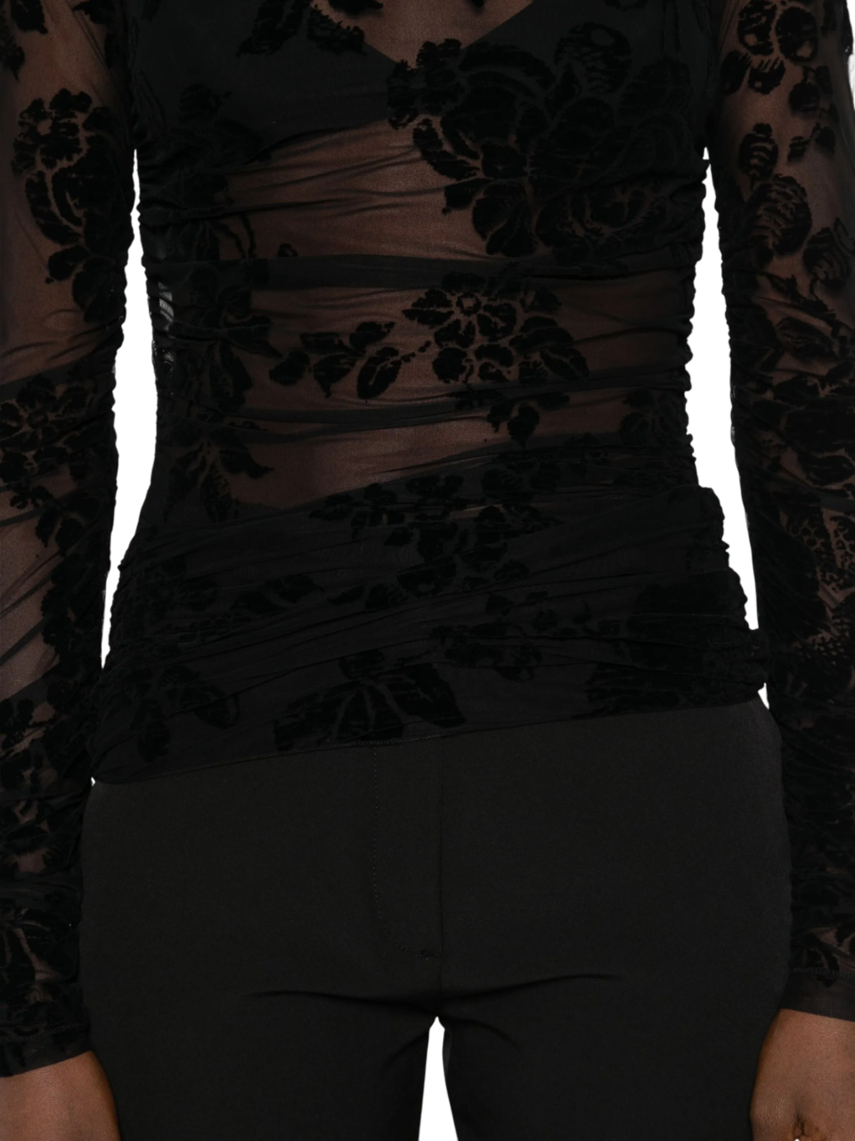 Pinko top Puzzle in tulle floreale flock nero