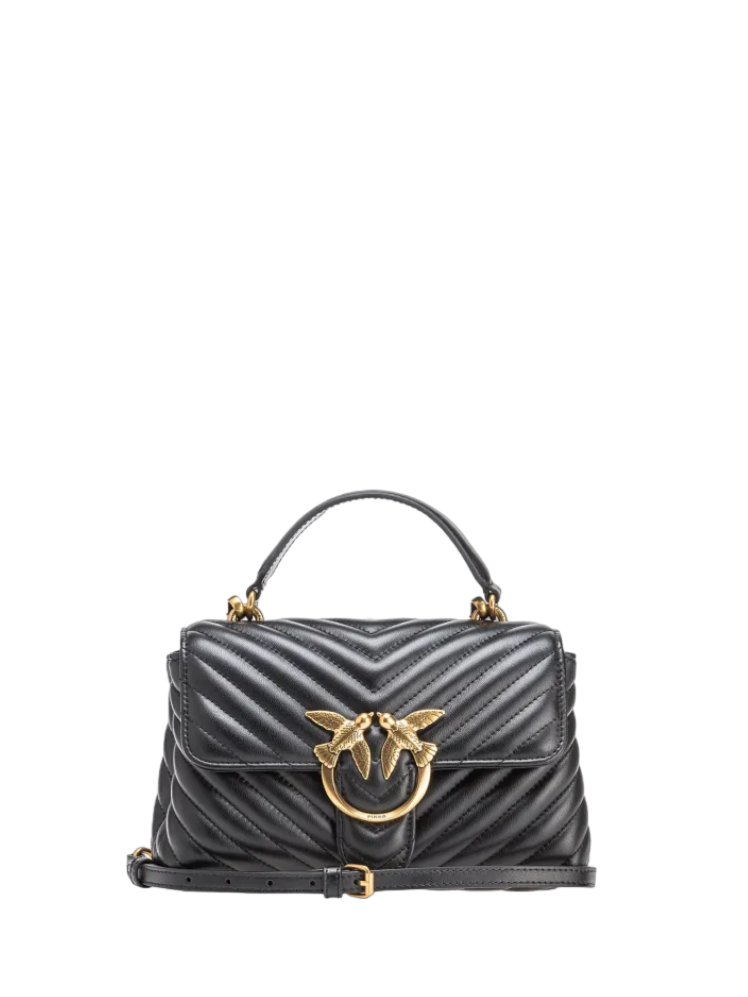 Pinko borsa Love Bag Lady Puff Mini in pelle chevron nero oro - mem39
