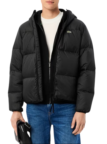 Lacoste piumino impermeabie con cappuccio nero
