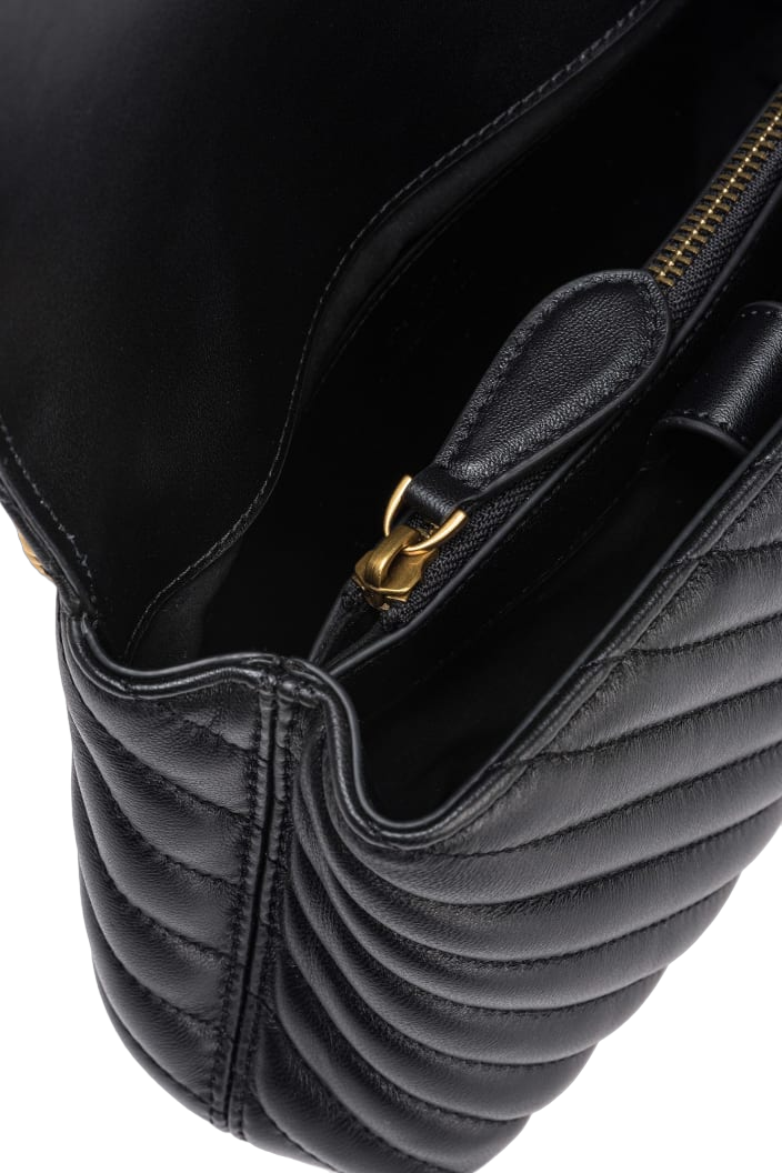 Pinko borsa Love Bag Lady Puff Mini in pelle chevron nero oro - mem39