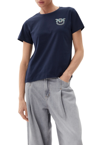 Pinko T-shirt manica corta Nambrone con logo gioiello blu