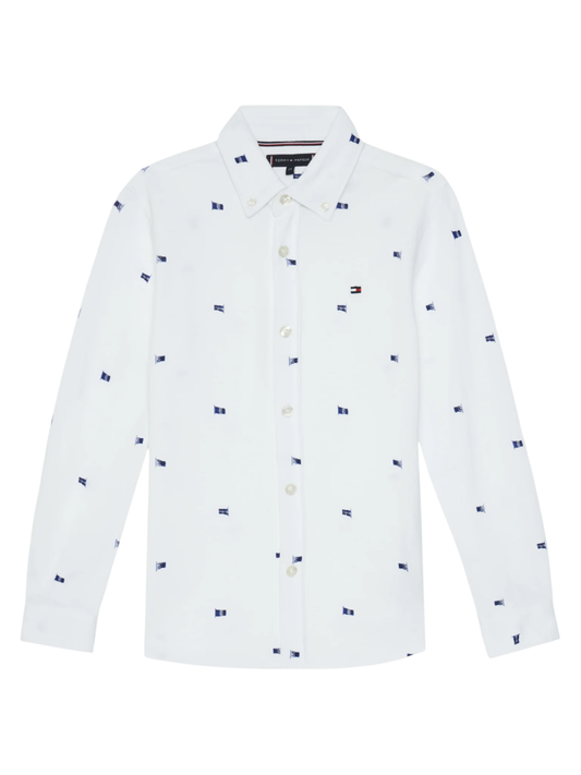 Tommy Hilfiger camicia manica lunga in pique con bandierine bianco