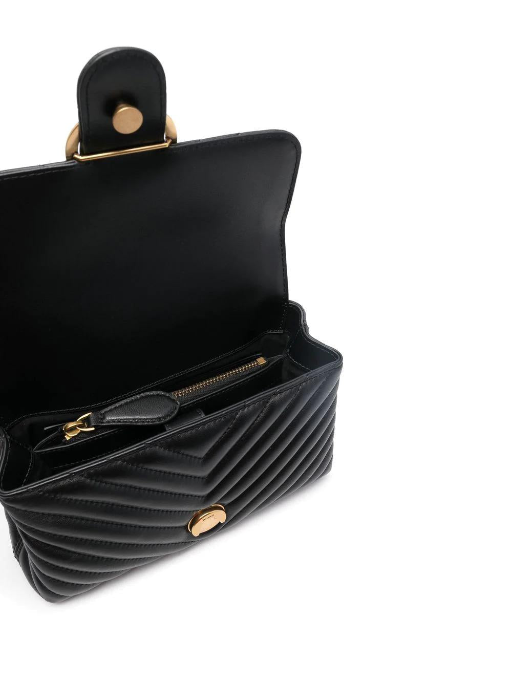 Pinko borsa Love Bag Lady Puff Mini in pelle chevron nero oro - mem39