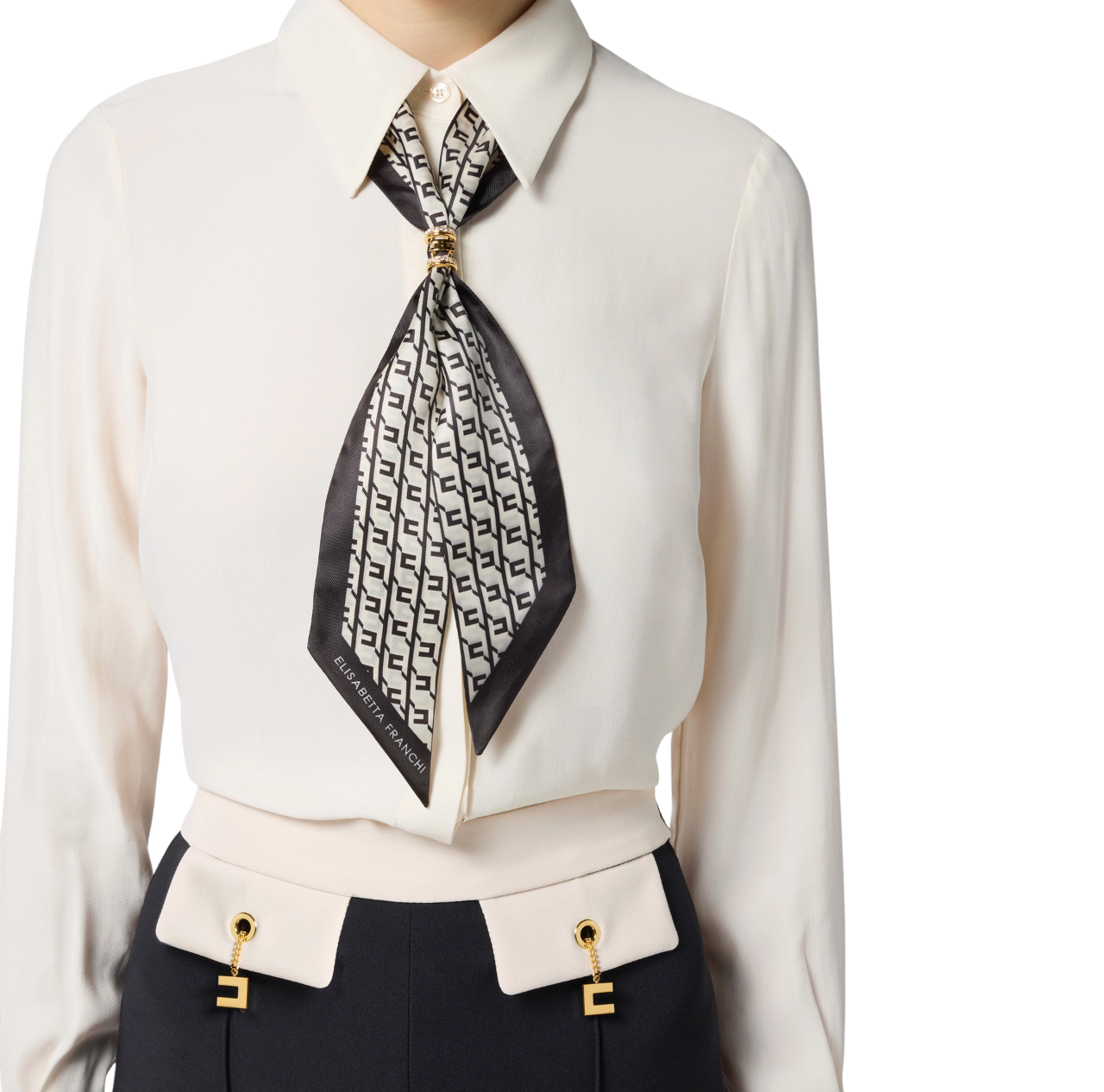 Elisabetta Franchi camicia in georgette con foulard bianco latte