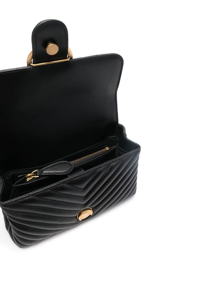 Pinko borsa Love Bag Lady Puff Mini in pelle chevron nero oro - mem39