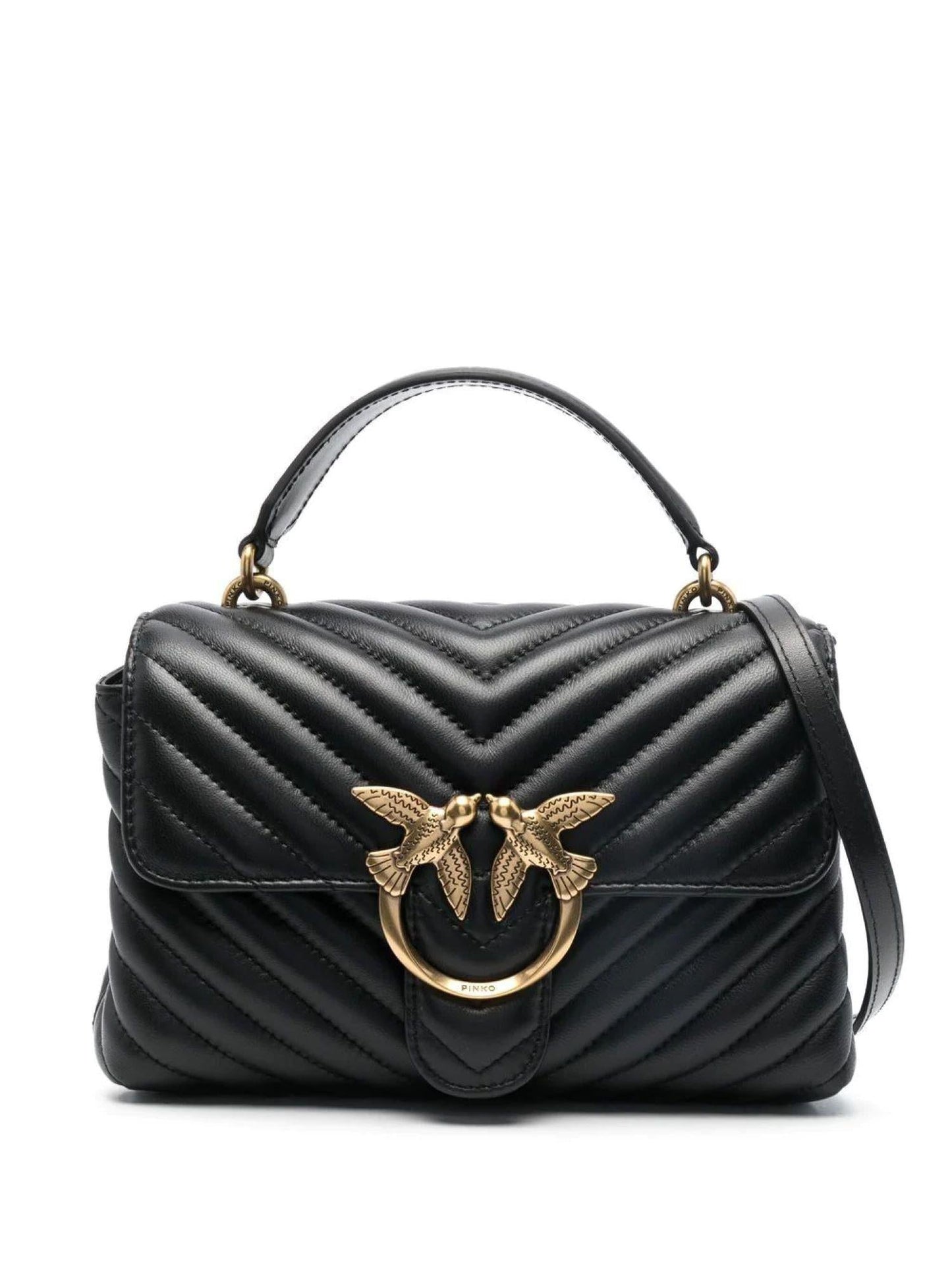 Pinko borsa Love Bag Lady Puff Mini in pelle chevron nero oro - mem39