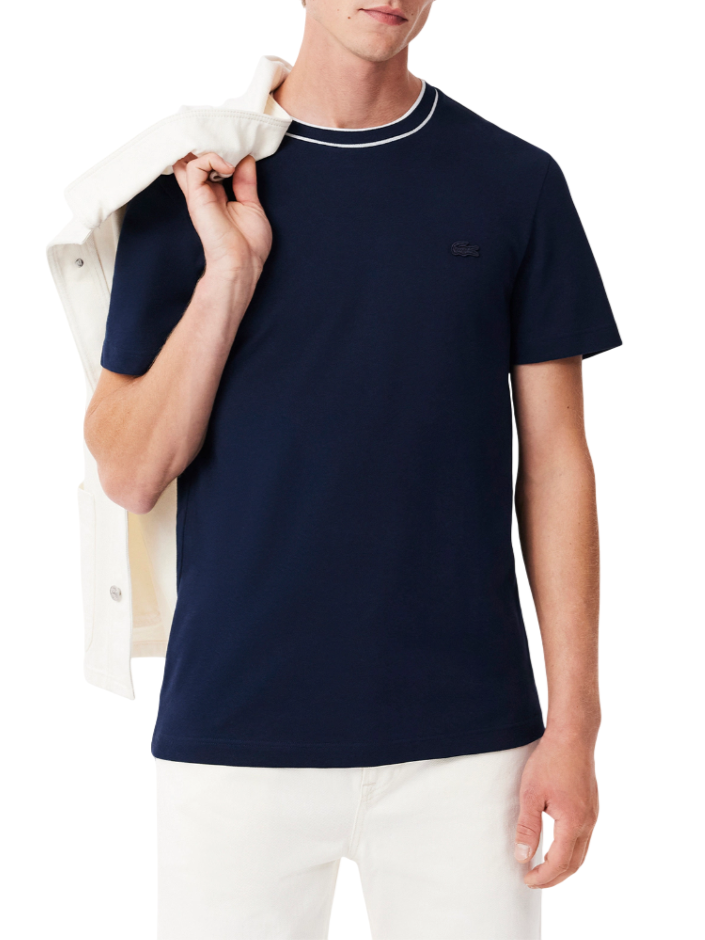 Lacoste T-shirt in piquè con colletto a righe blu