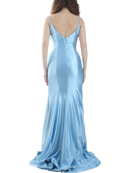 Impero Couture abito da cerimonia con trasparenze e dettagli gioiello celeste