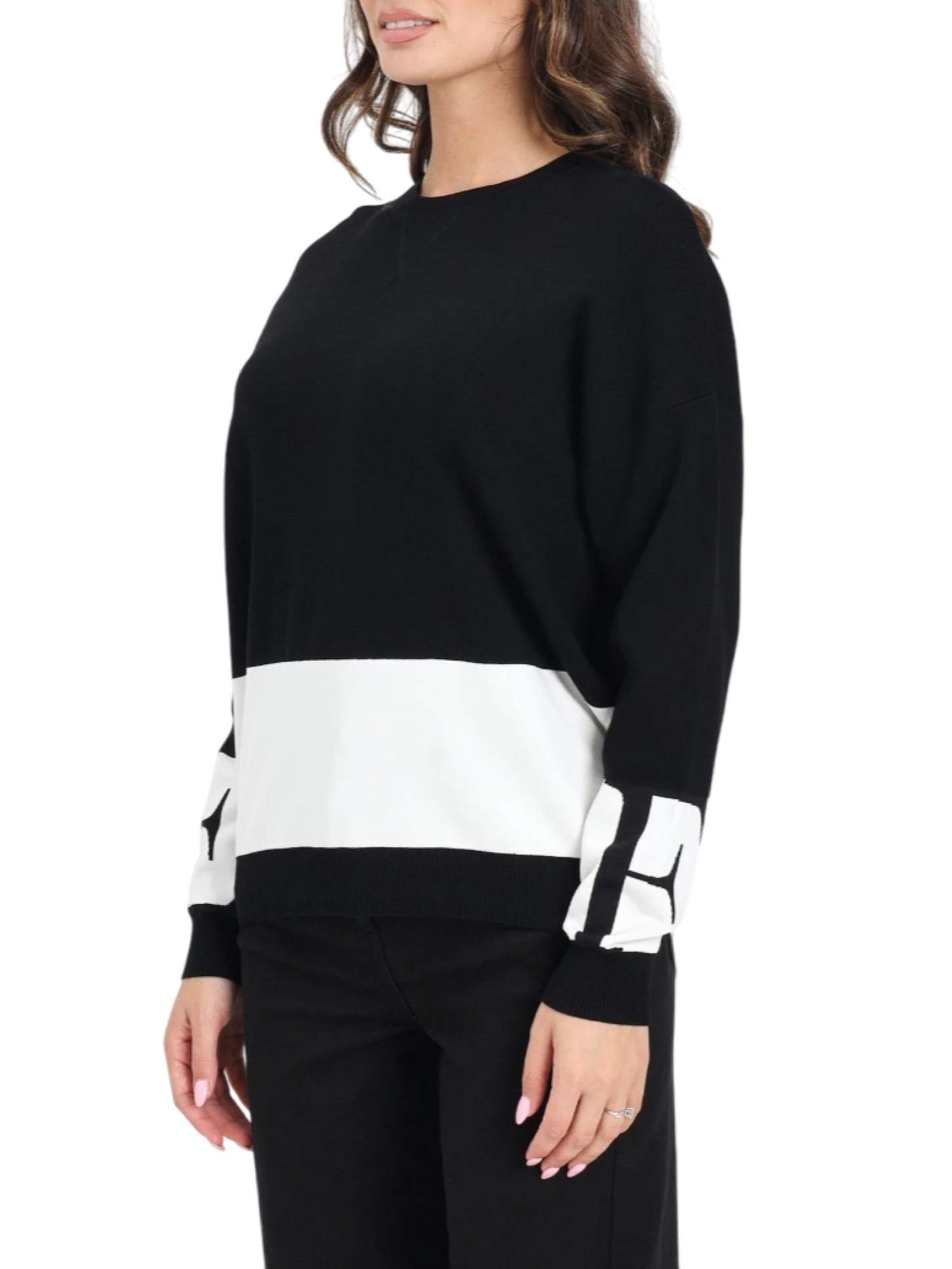 Elisabetta Franchi maglia bicolore con logo nero bianco